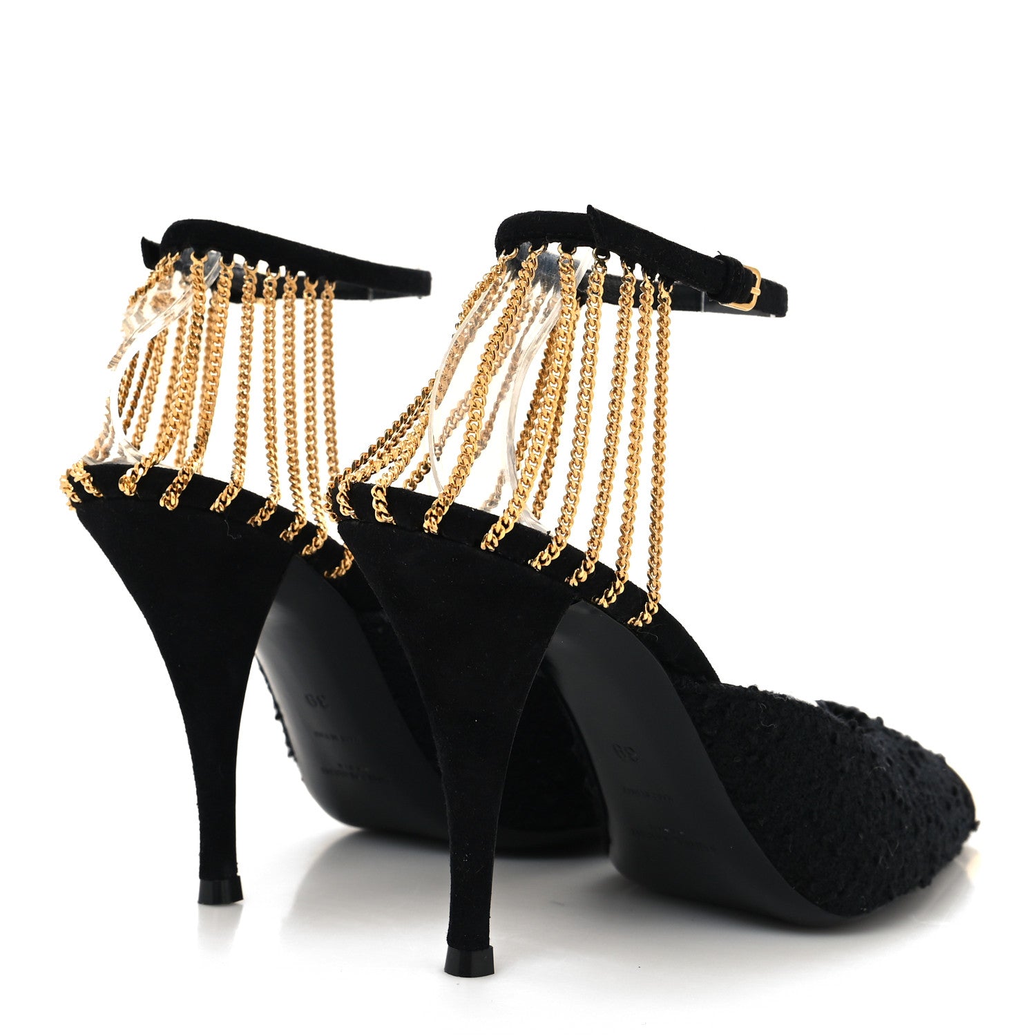 Saint Laurent Tweed Cap Toe Slingback Pumps 39 Black 4 of 7