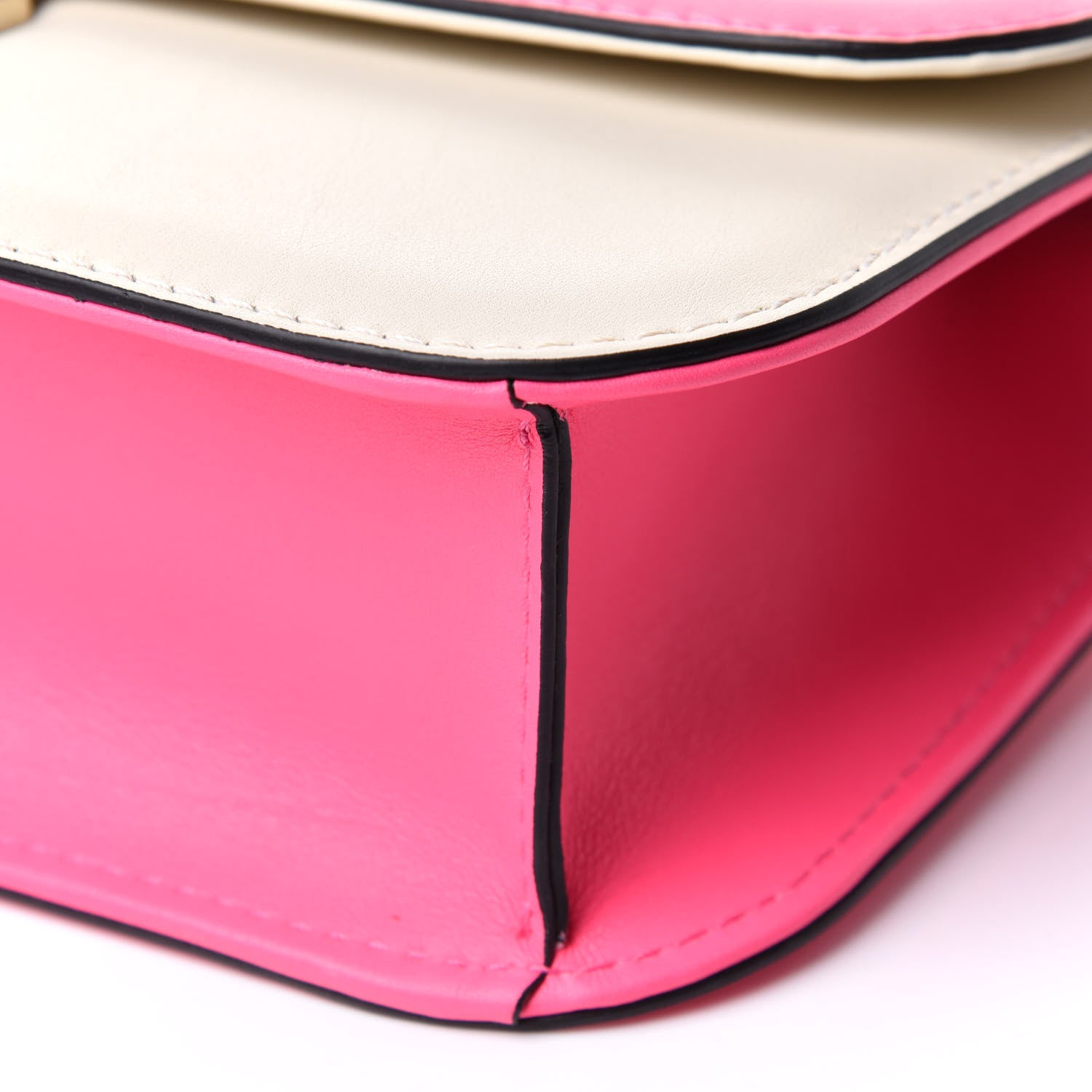 Valentino Garavani Vitello Medium Glam Lock Rockstud Flap Fuxia Fluo Light Ivory 9 of 10