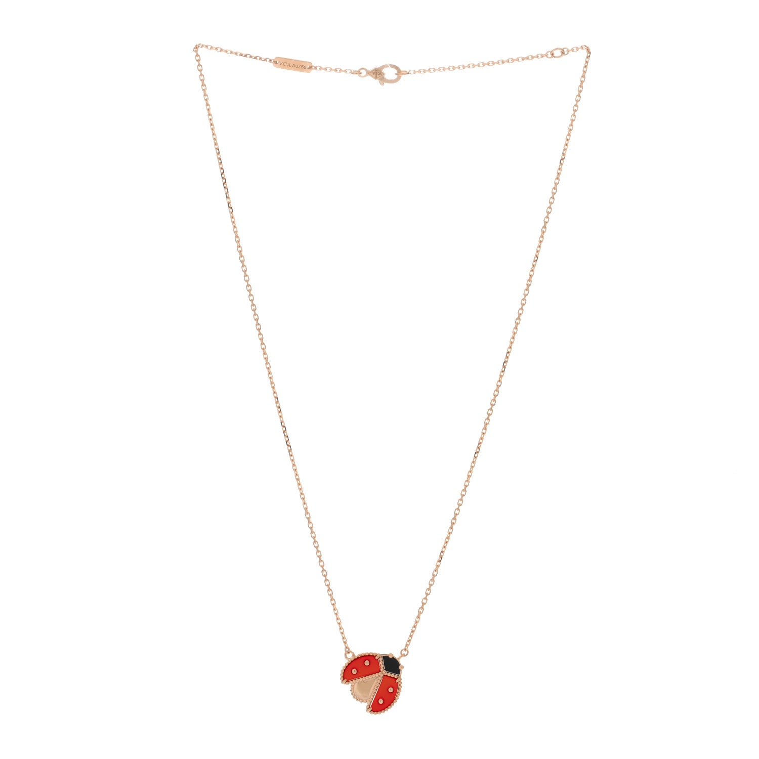 Van Cleef & Arpels 18K Rose Gold Carnelian Black Onyx Lucky Spring Open Wings Lady Bug Pendant Necklace 2 of 4