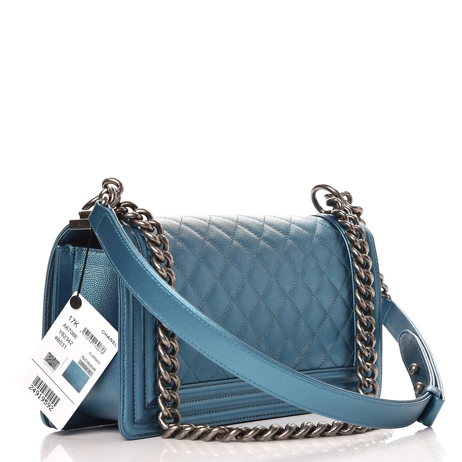 Chanel Metallic Caviar Quilted Medium Boy Flap Turquoise 4 of 9
