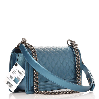 Chanel Metallic Caviar Quilted Medium Boy Flap Turquoise 4 of 9