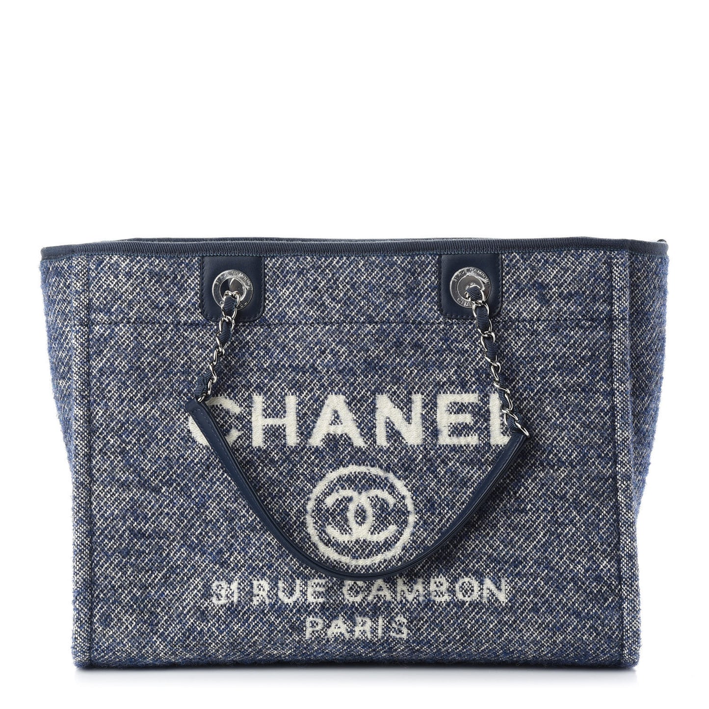 Mixed Fibers Calfskin Small Deauville Tote Blue