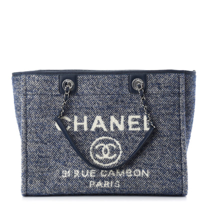 Chanel Mixed Fibers Calfskin Small Deauville Tote Blue 1 of 9