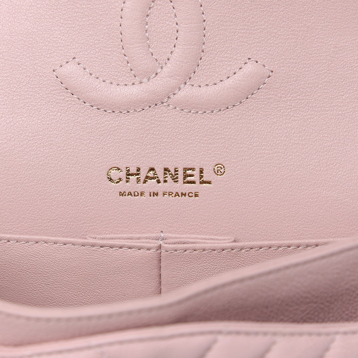 Calfskin Chevron Quilted Medium Double Flap Light Pink