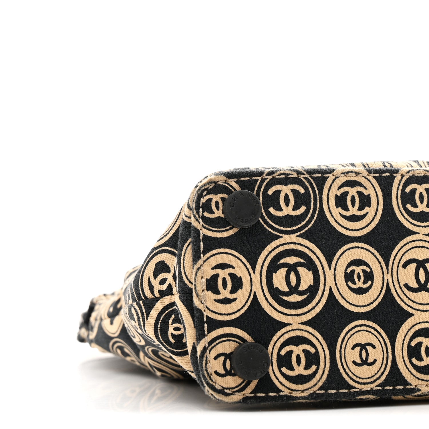 Chanel Jersey Calfskin Printed Large Frame Handle Bag Beige Black 9 of 11