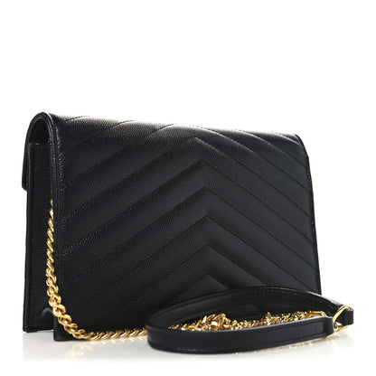 Saint Laurent Grain De Poudre Matelasse Chevron Monogram Envelope Chain Wallet Black 3 of 9