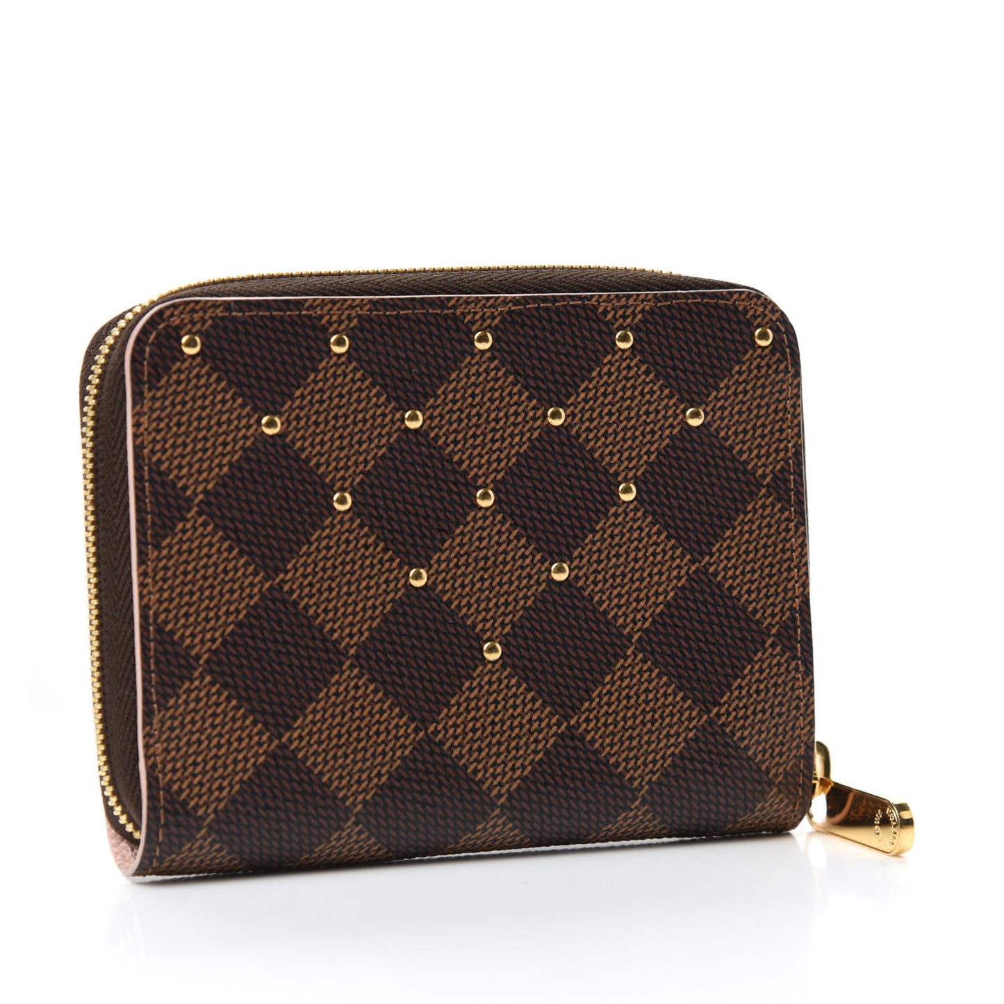 Damier Ebene Studded Zippy Coin Purse Rose Ballerine