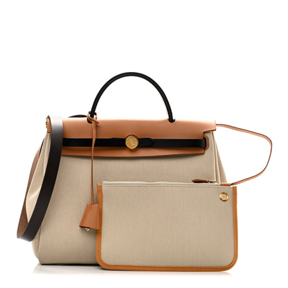 Hermes Military Toile Vache Hunter Herbag Zip Retourne 31 PM Beton Naturel Sable Black Ebene 3 of 11