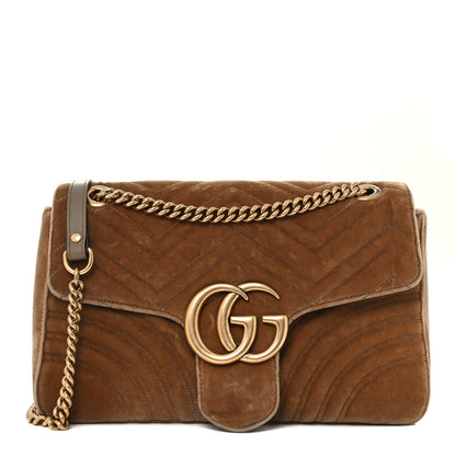Gucci Velvet Matelasse Medium GG Marmont Shoulder Bag Taupe 1 of 11