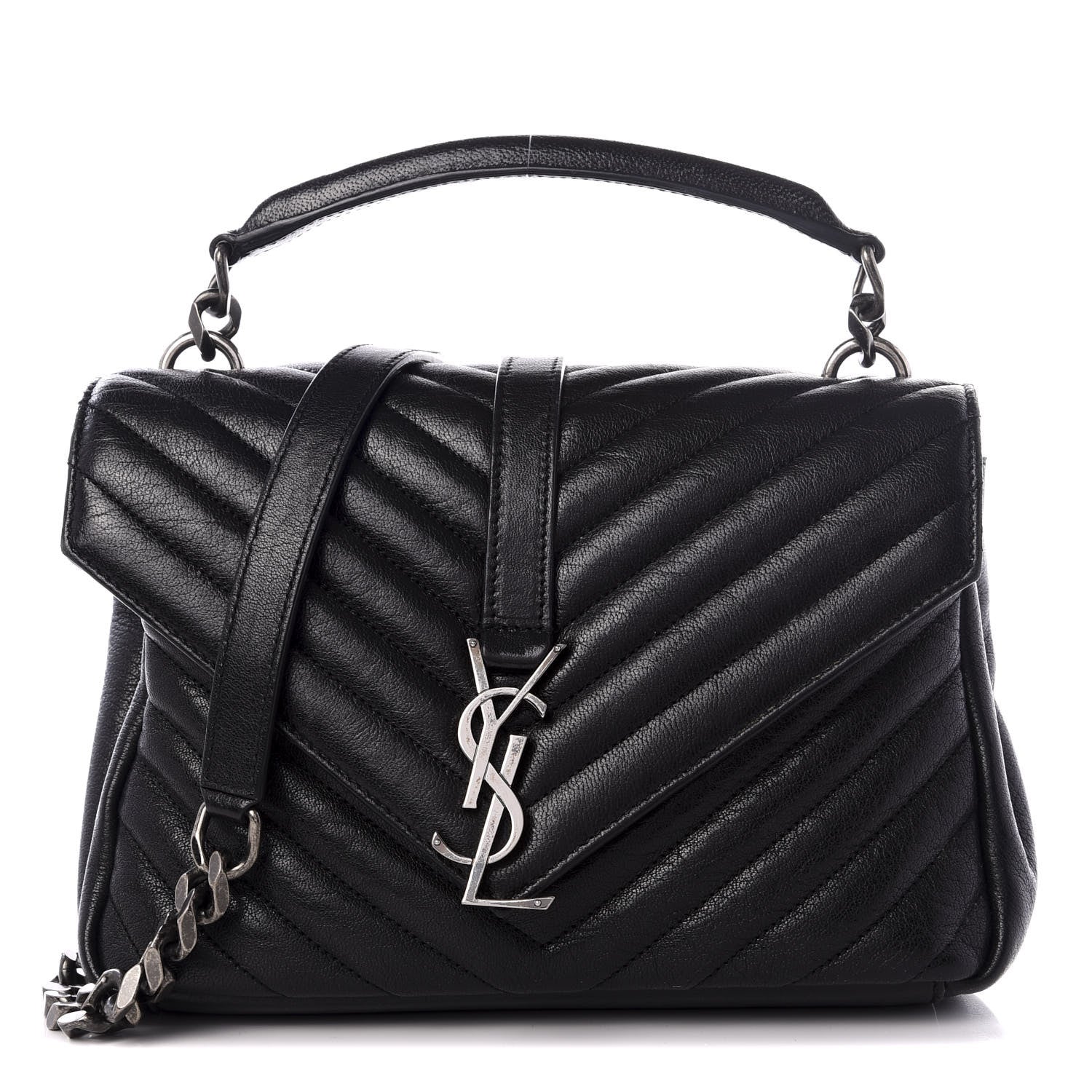Saint Laurent Sheepskin Matelasse Chevron Monogram Medium College Bag Black 1 of 8