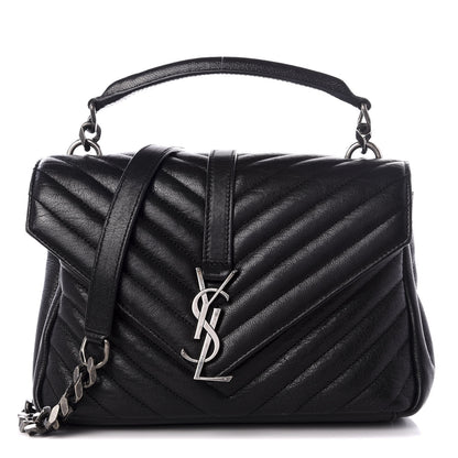 Saint Laurent Sheepskin Matelasse Chevron Monogram Medium College Bag Black 1 of 8
