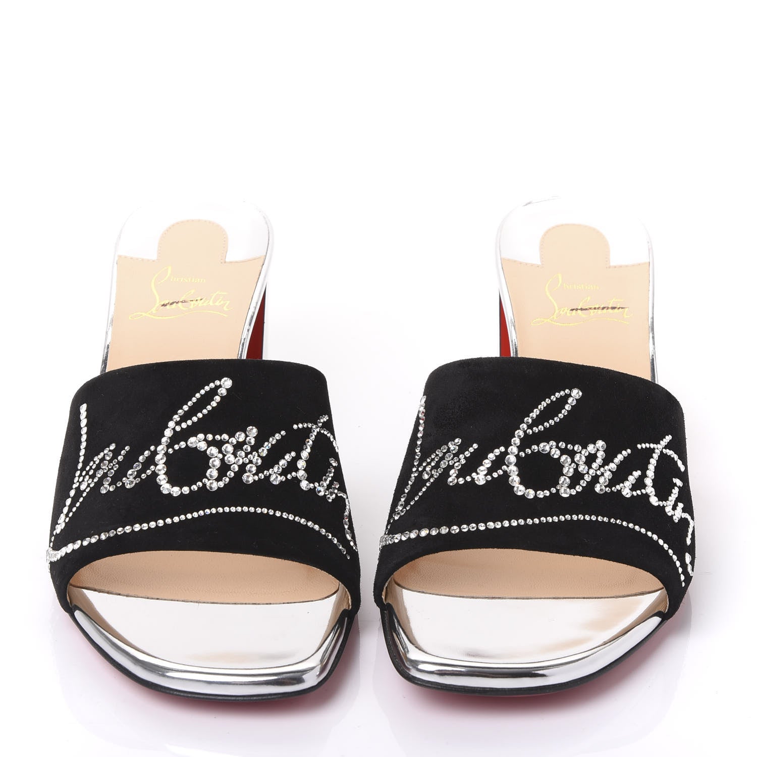 Christian Louboutin Calfskin Suede Strass Dear Home 55 Slide Sandals 37.5 Black 2 of 7