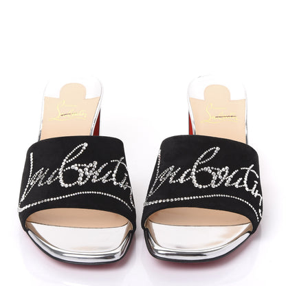 Christian Louboutin Calfskin Suede Strass Dear Home 55 Slide Sandals 37.5 Black 2 of 7