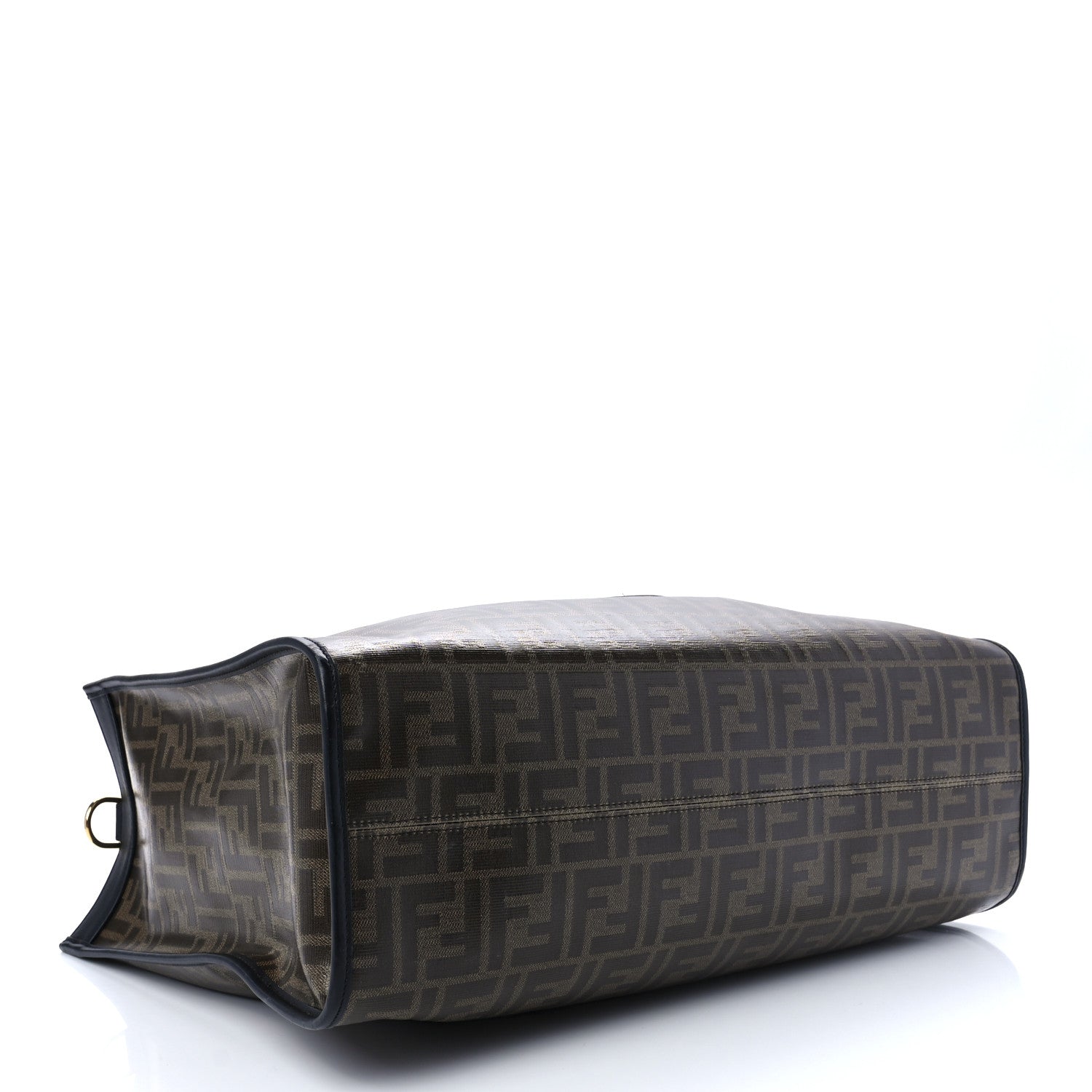 Fendi Glazed Fabric Vitello Century Plexiglass FF 1974 Stamp Patch Medium Runaway Shopper Tote Mogano Panna Black 4 of 14