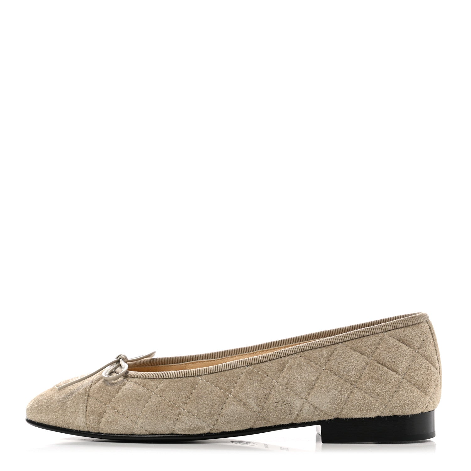 Chanel Suede Calfskin Quilted Cap Toe CC Ballerina Flats 36.5 Dark Beige 1 of 10