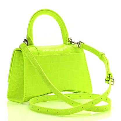 Balenciaga Shiny Calfskin Crocodile Embossed Hourglass Top Handle Bag XS Fluo Yellow 3 of 11