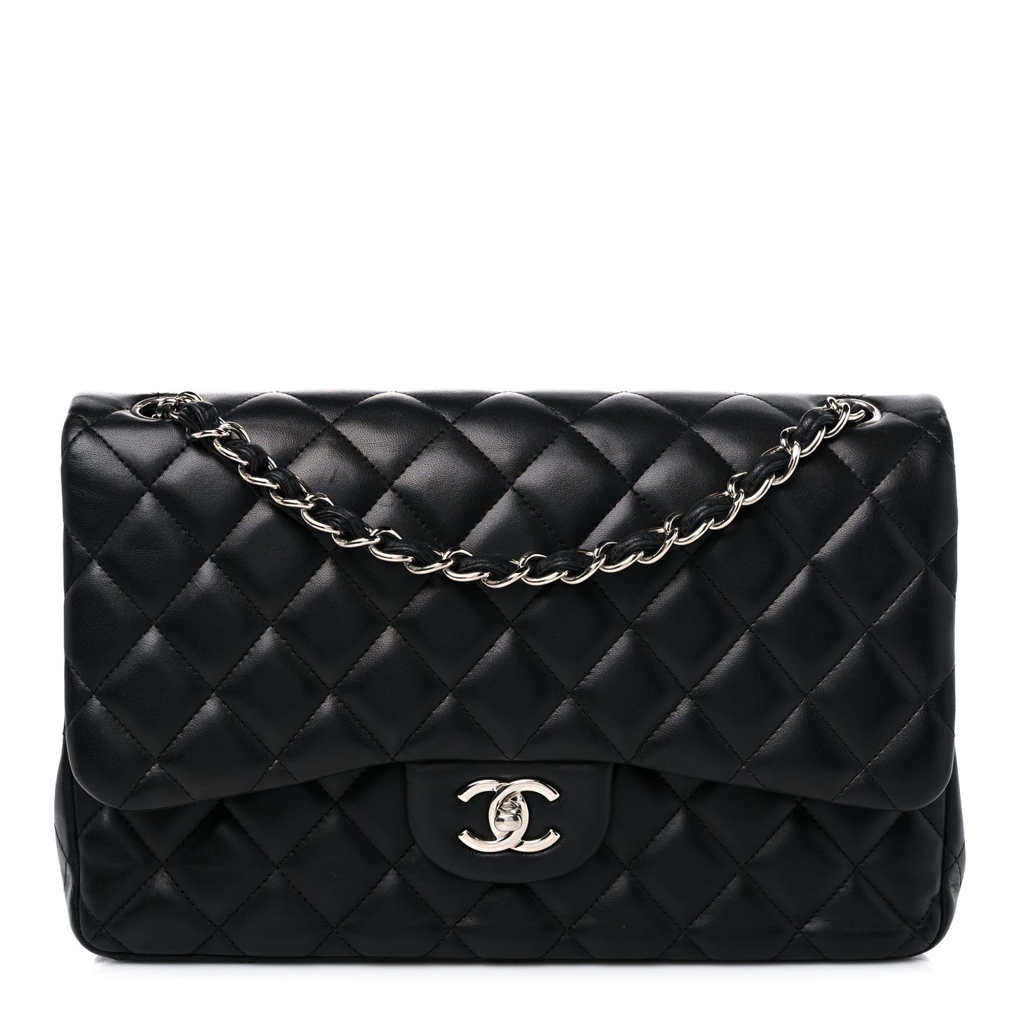 Lambskin Quilted Jumbo Double Flap Black