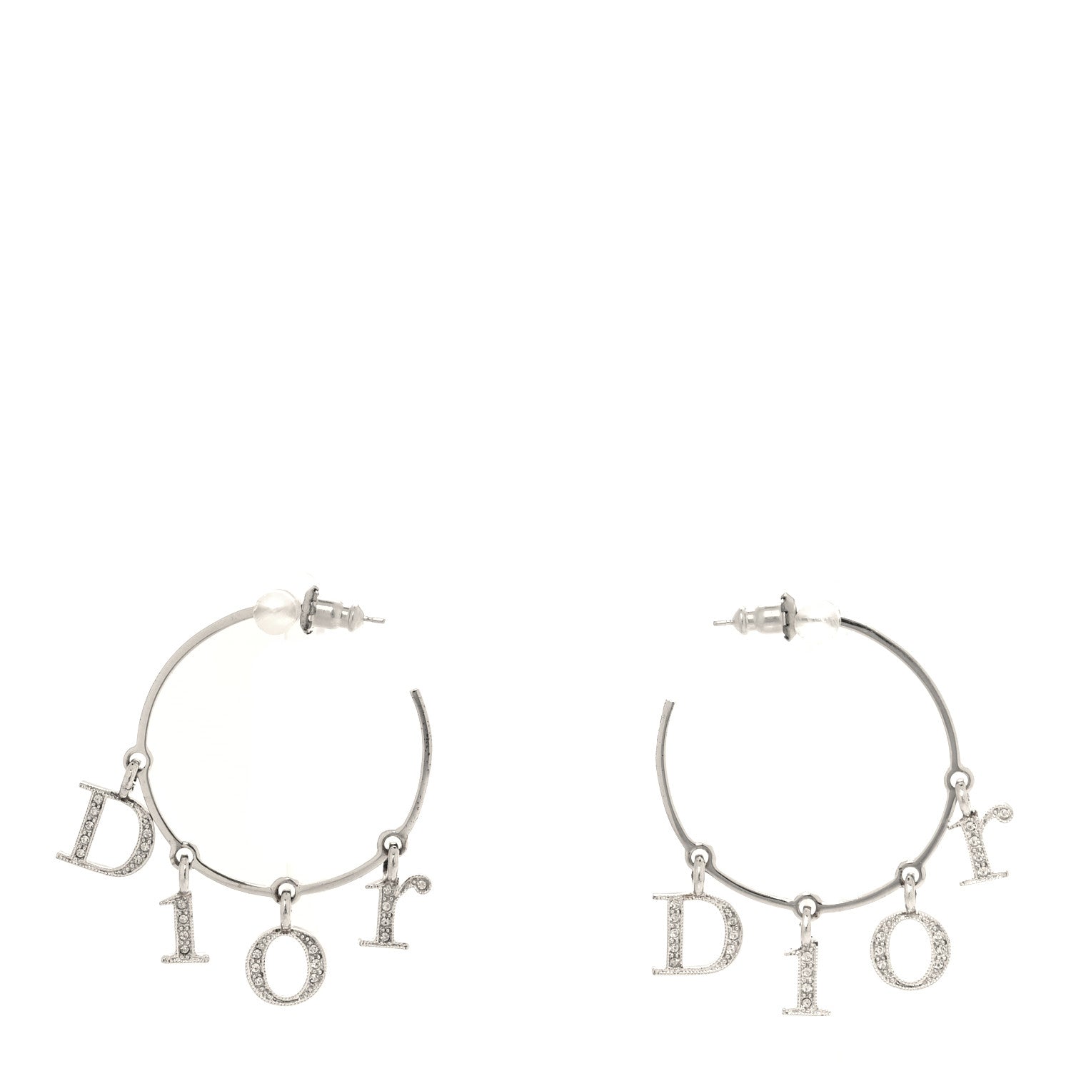 Christian Dior Crystal Hoop Earrings Silver 1 of 4