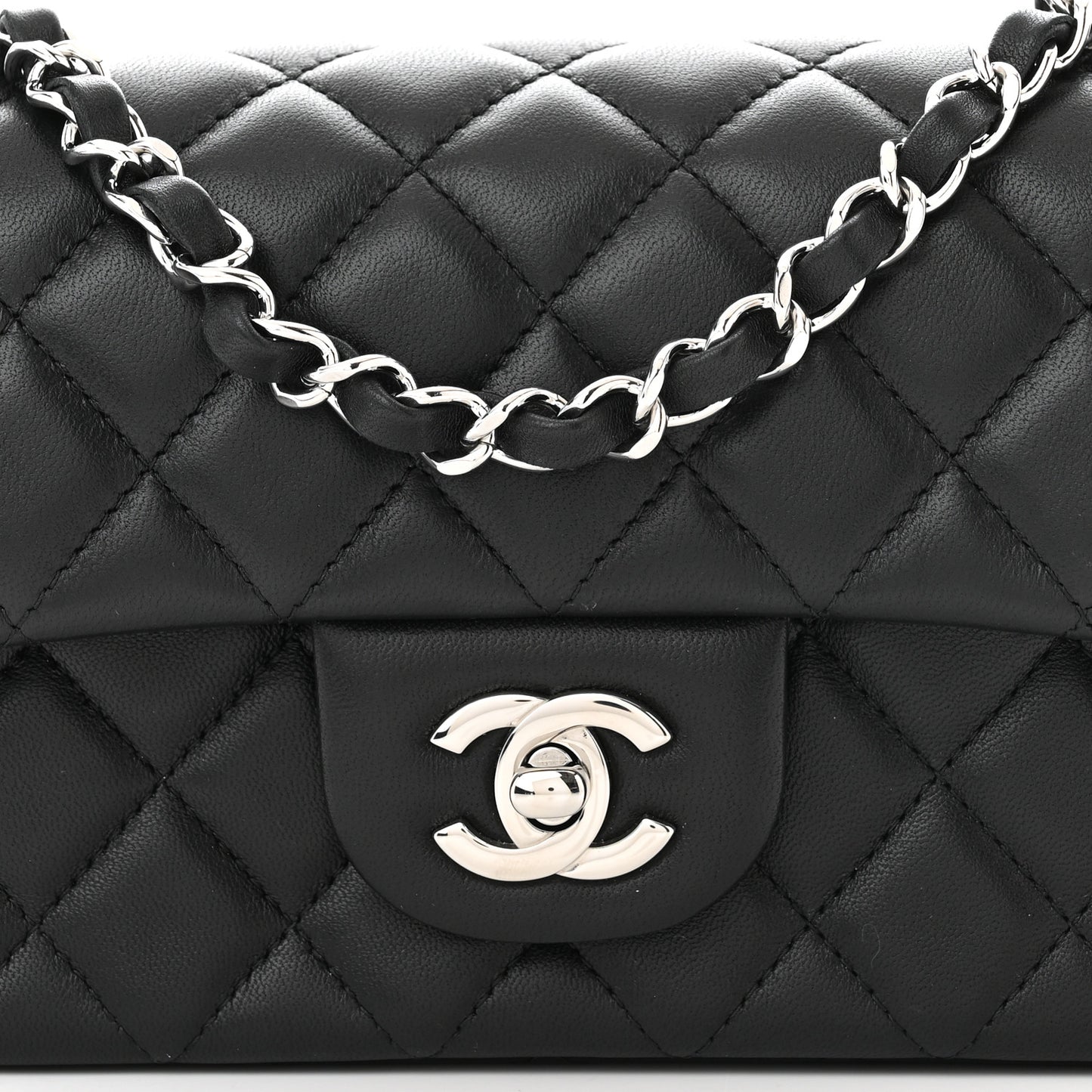 Lambskin Quilted Mini Rectangular Flap Black