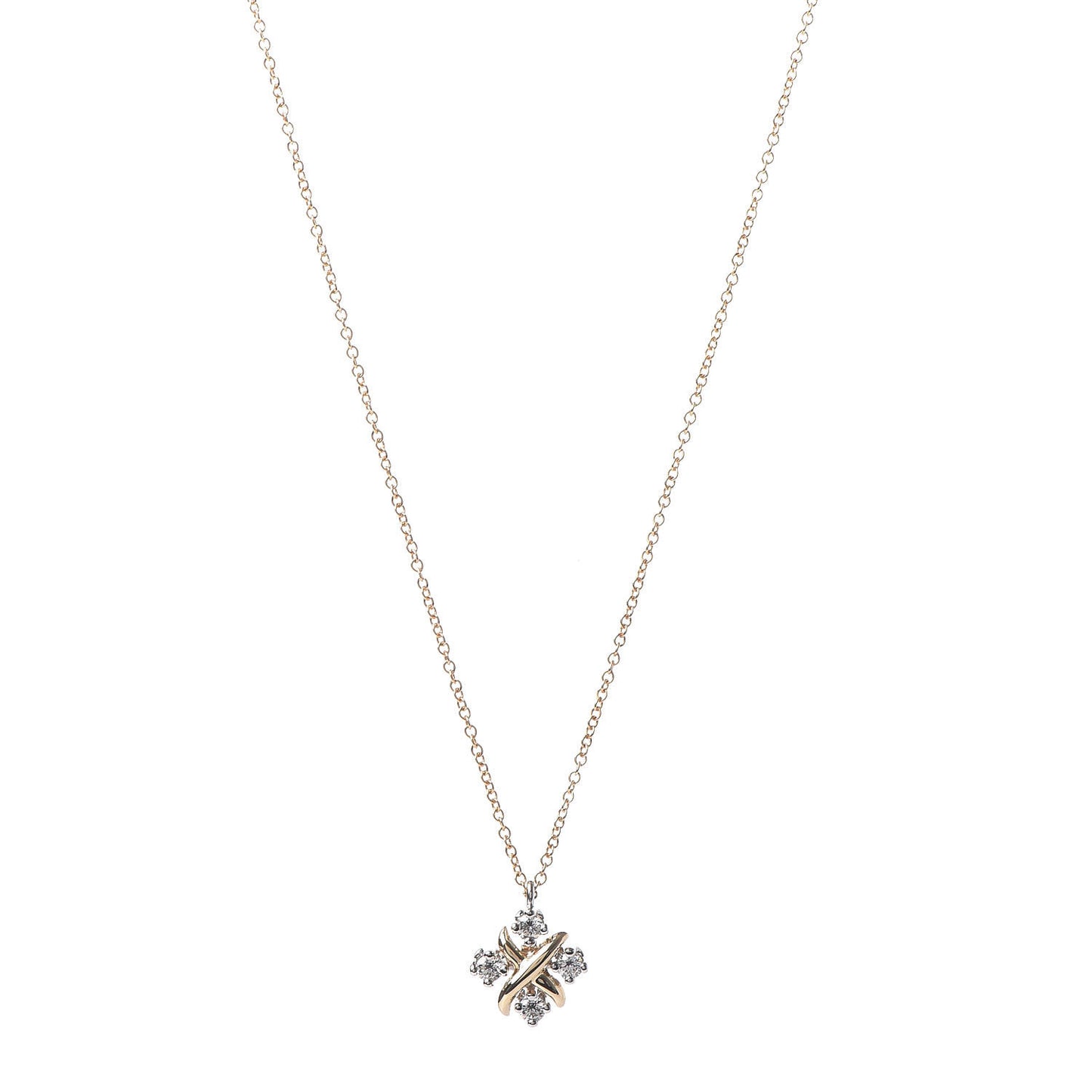 Platinum 18K Yellow Gold Diamond Schlumberger Lynn Pendant Necklace