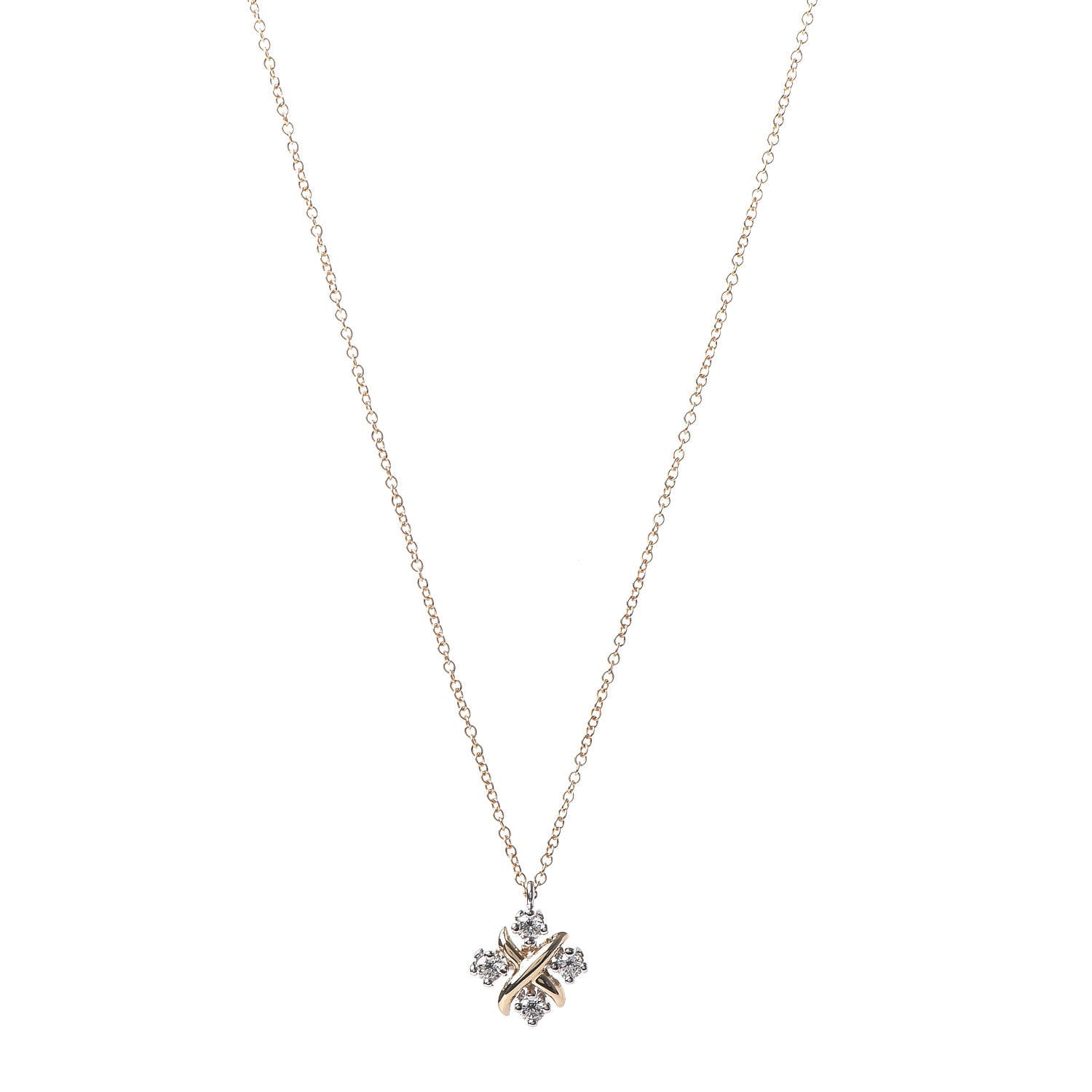 Tiffany Platinum 18K Yellow Gold Diamond Schlumberger Lynn Pendant Necklace 1 of 7