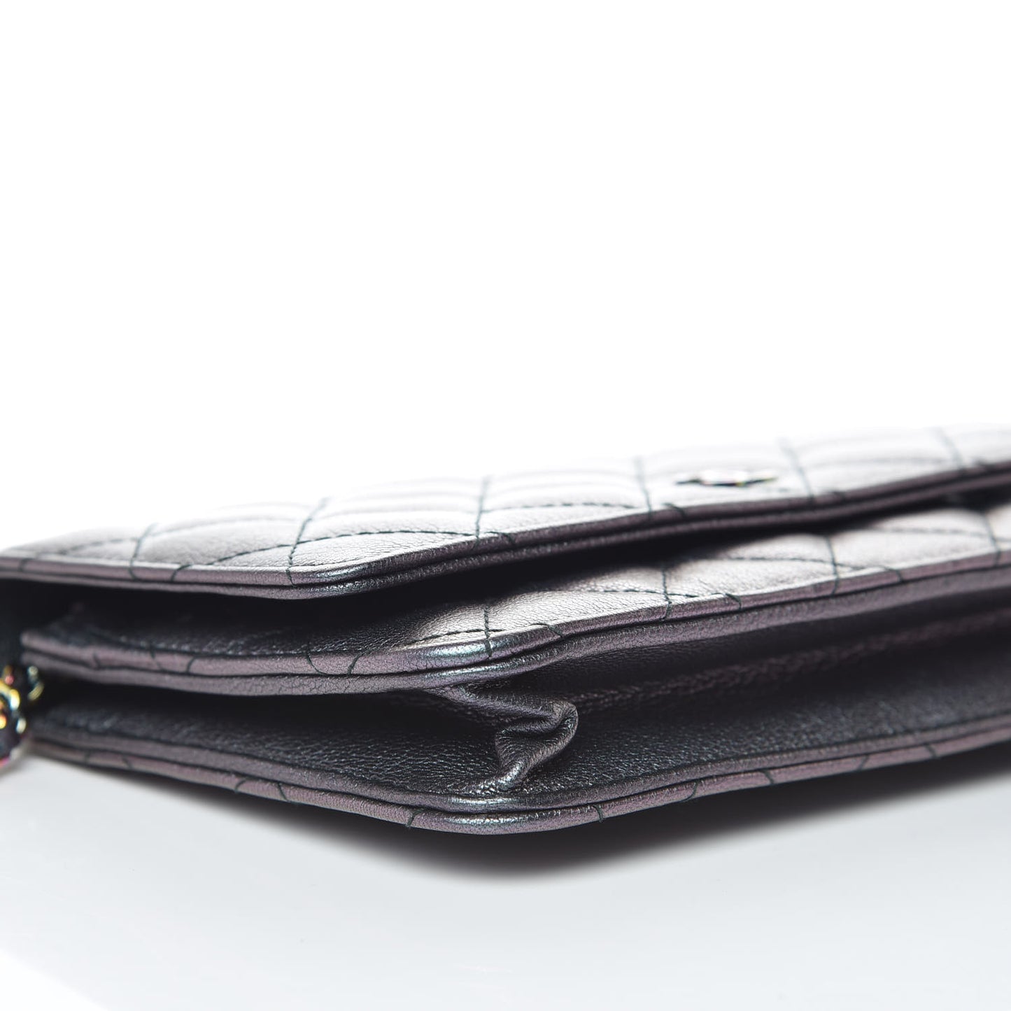 Iridescent Goatskin Quilted Wallet On Chain WOC Purple