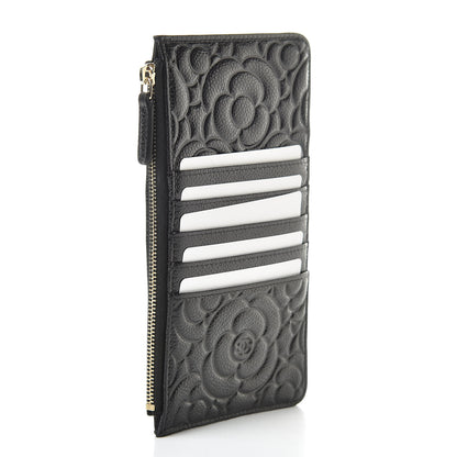 Chanel Caviar Camellia Embossed Classic Flat Wallet Pouch Black 3 of 8