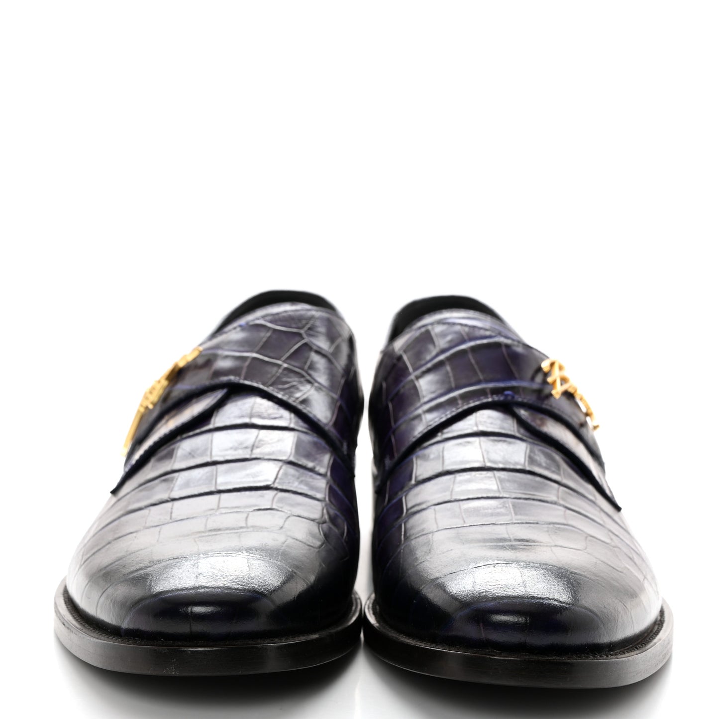 Calfskin Crocodile Embossed Mens Derby Shoes 44 Blue