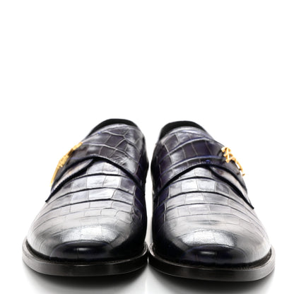 Balenciaga Calfskin Crocodile Embossed Mens Derby Shoes 44 Blue 2 of 7
