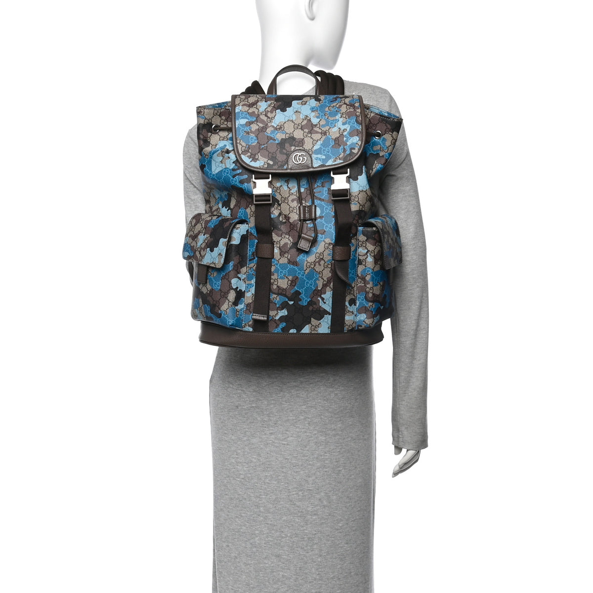 Gucci GG Supreme Monogram Camouflage Large Backpack Beige Ebony New Acero Blue 2 of 10