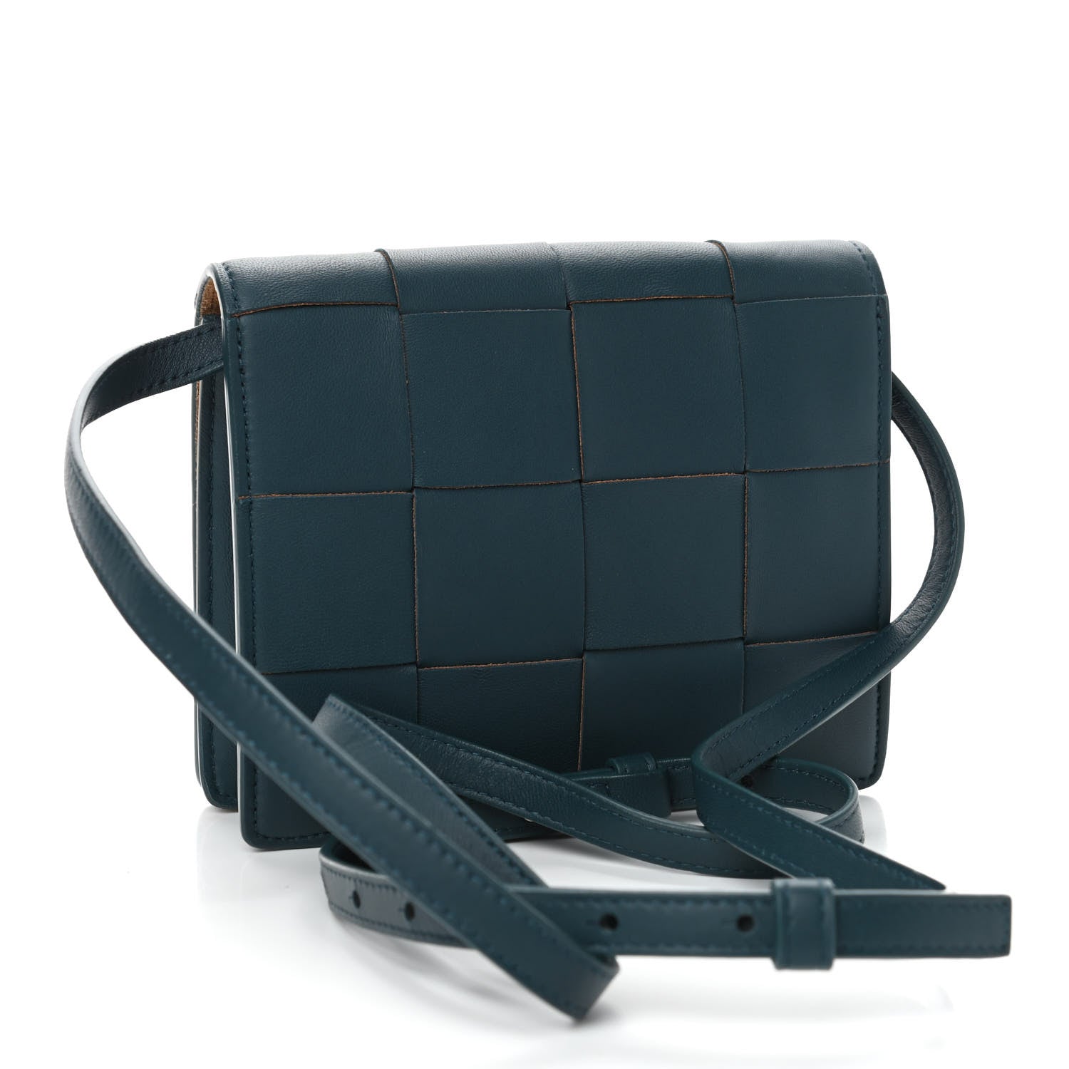 Bottega Veneta Lambskin Maxi Intrecciato Mini Cassette Crossbody Bag Petrol Blue 2 of 4