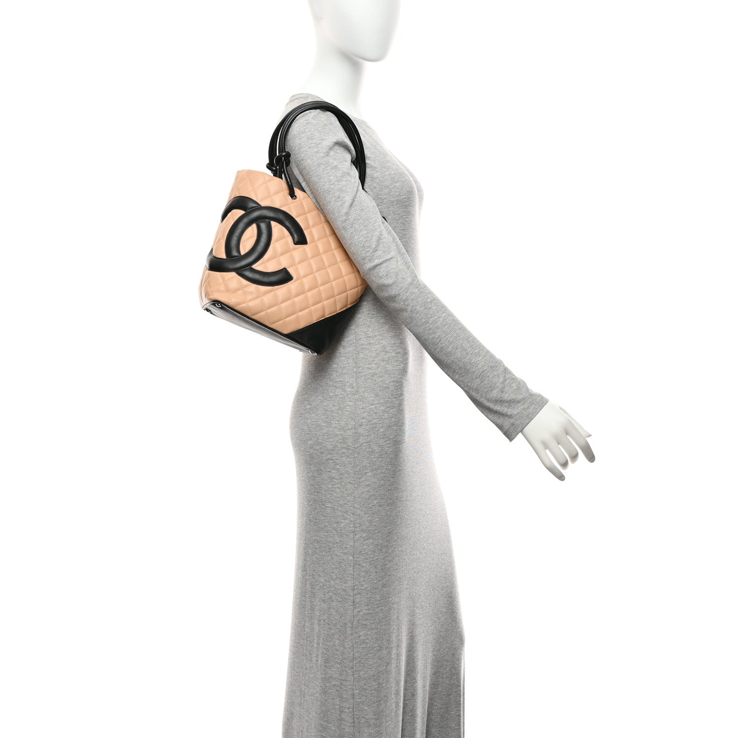 Chanel Calfskin Quilted Medium Cambon Tote Beige Black 1924983