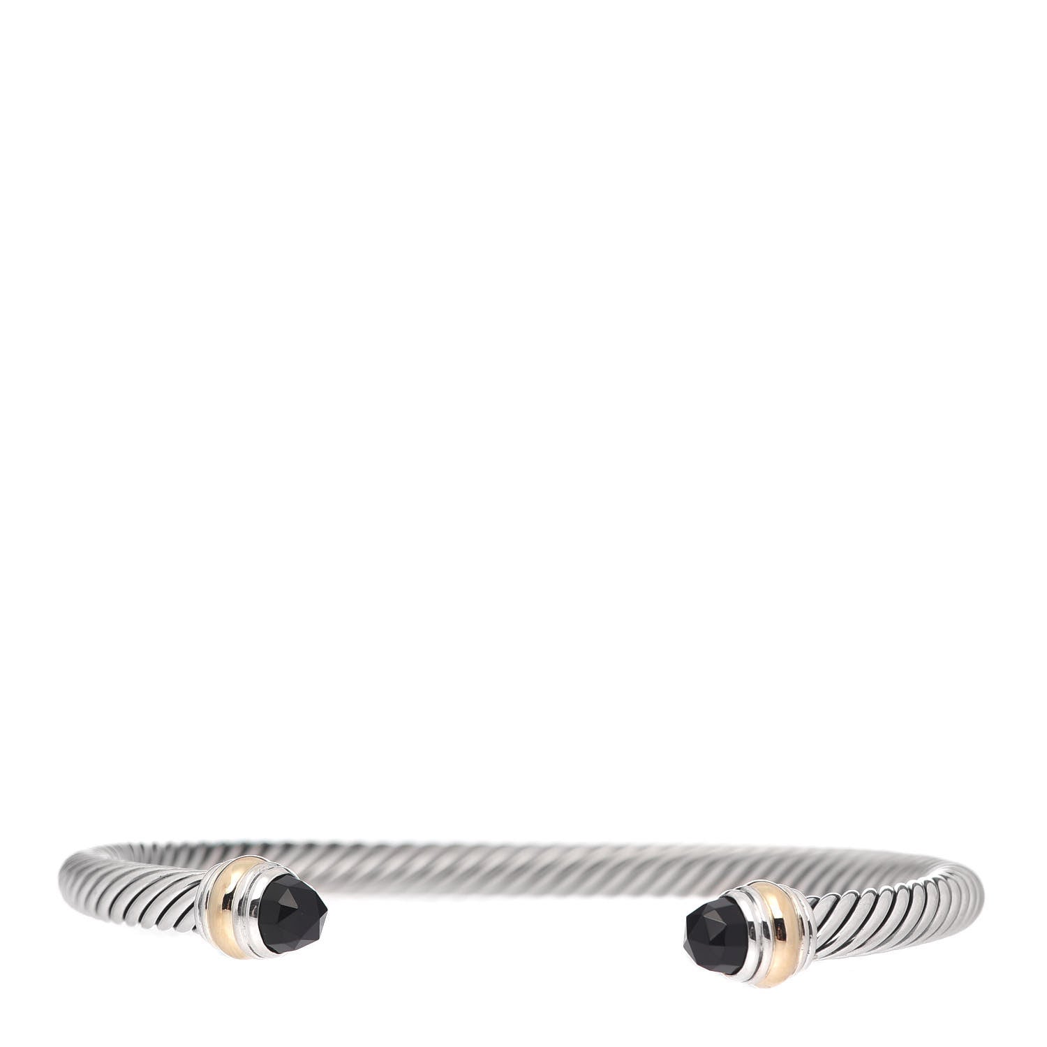 David Yurman Sterling Silver 14K Yellow Gold Black Onyx 5mm Cable Classics Bracelet 1 of 5