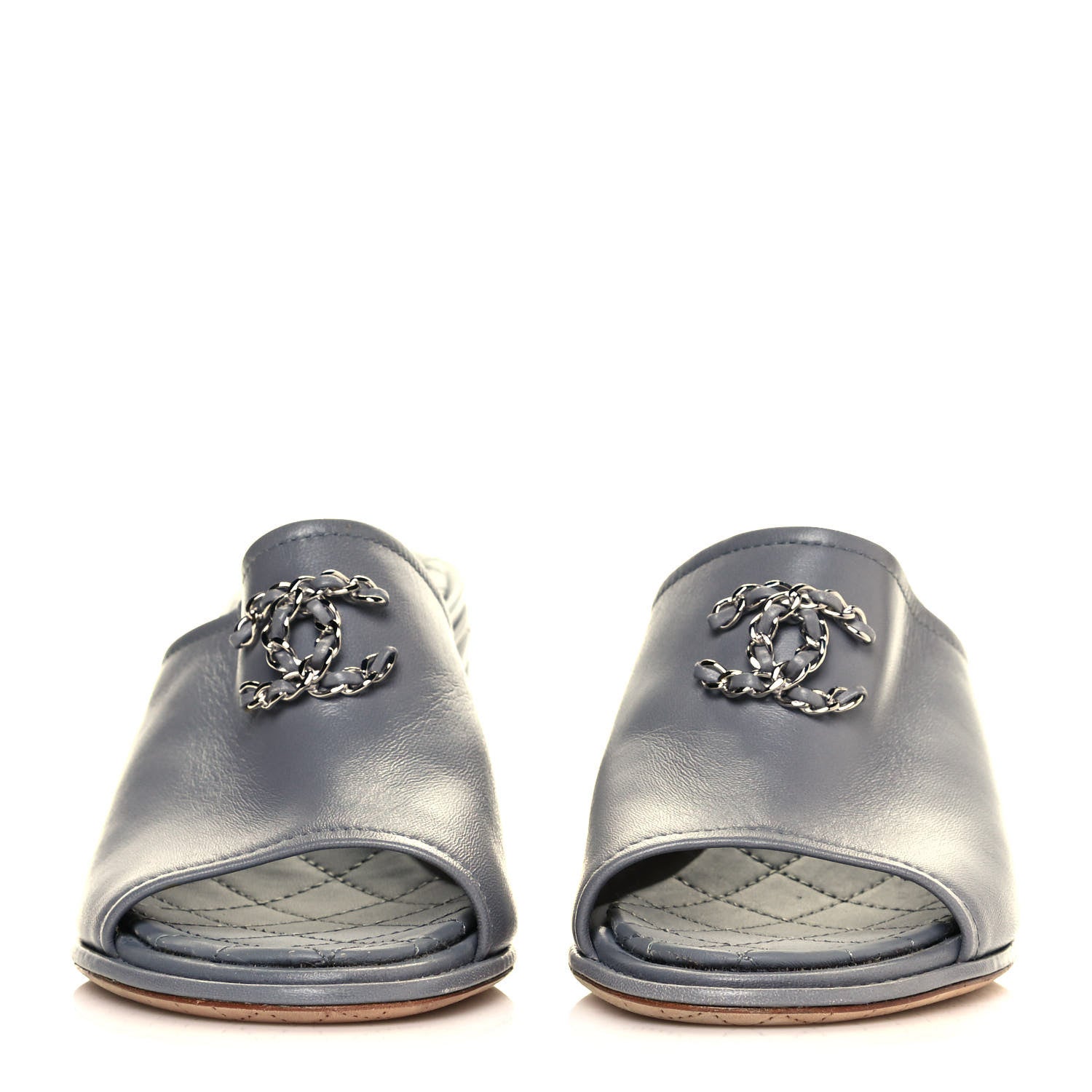 Chanel Lambskin Quilted CC Chain Mules 40.5 Grey 2 of 8