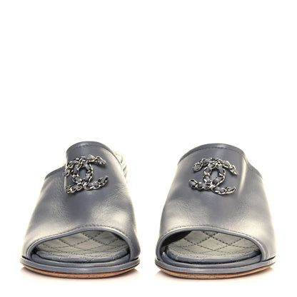 Chanel Lambskin Quilted CC Chain Mules 40.5 Grey 2 of 8