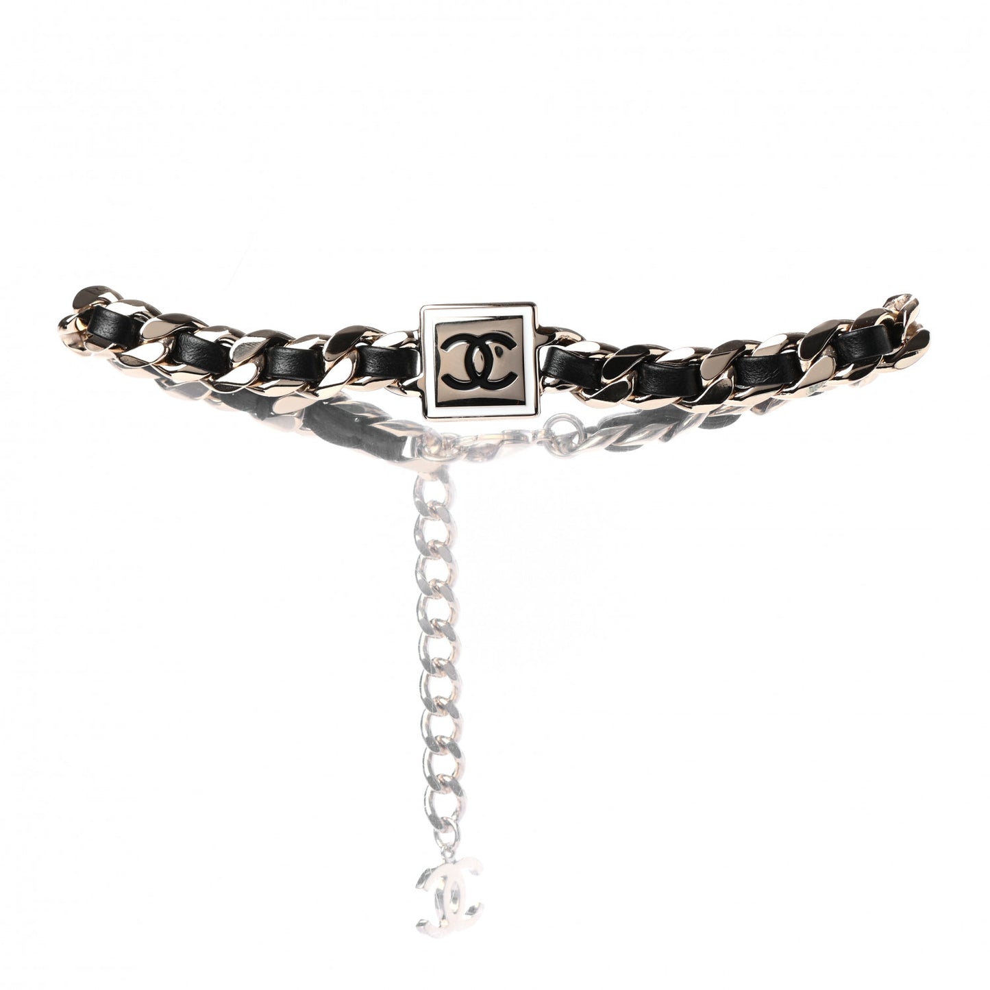 Metal Lambskin CC Square Choker Gold Black White