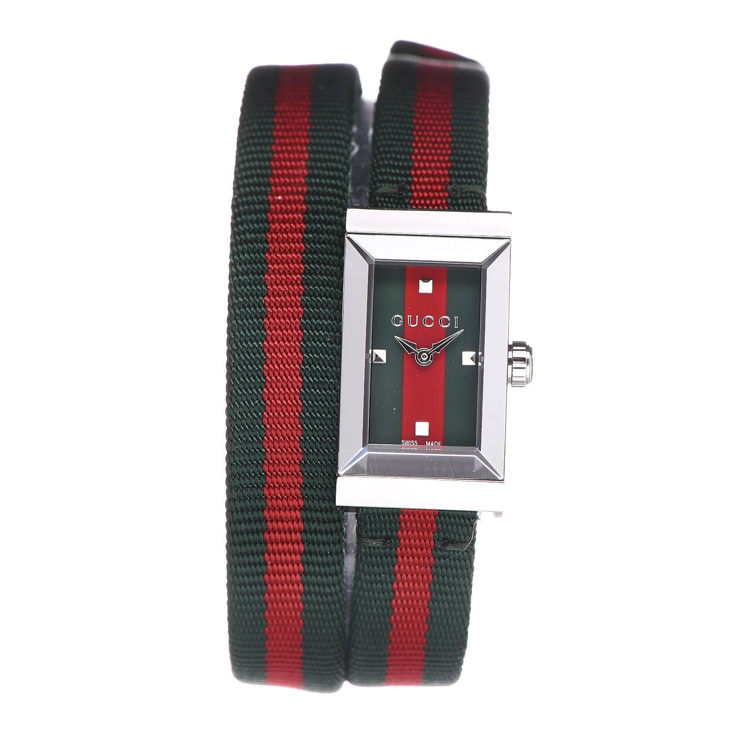 Stainless Steel Nylon 14mm Web G-Frame Double Wrap Quartz Watch Green
