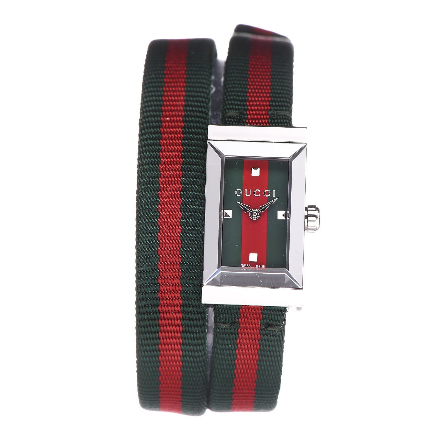 Gucci Stainless Steel Nylon 14mm Web G-Frame Double Wrap Quartz Watch Green 1 of 8