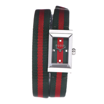 Gucci Stainless Steel Nylon 14mm Web G-Frame Double Wrap Quartz Watch Green 1 of 8