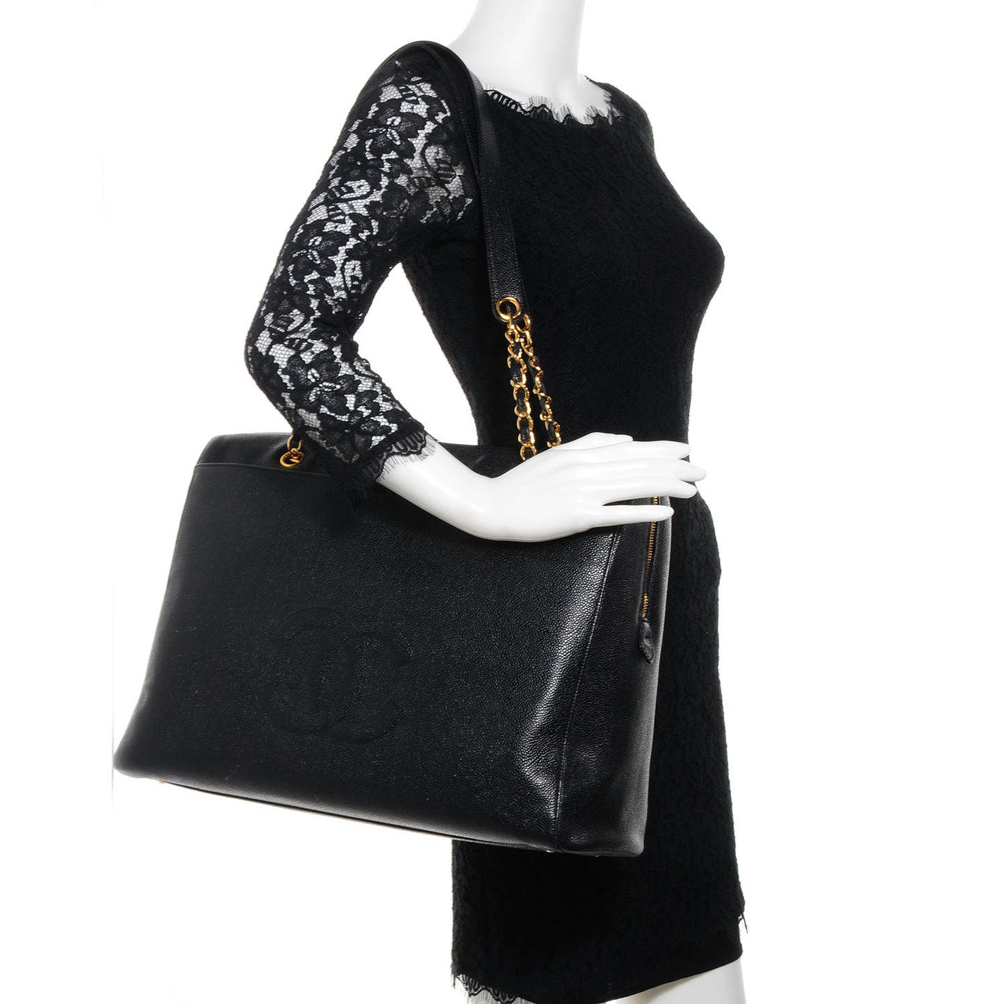Caviar Large CC Shoulder Bag Black