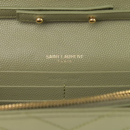 Saint Laurent Grain De Poudre Matelasse Chevron Monogram Chain Wallet Pistachio 6 of 11