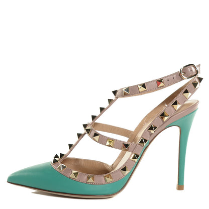 Valentino Garavani Calfskin Nappa Rockstud Ankle Strap 100mm Pumps 35.5 Colibri Poudre 1 of 7