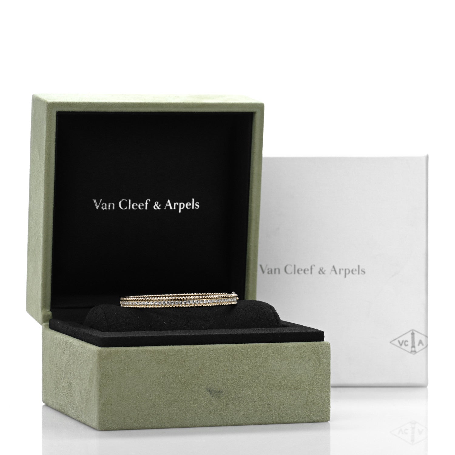 Van Cleef & Arpels 18K Yellow Gold Diamond Perlee 1-Row Bangle Bracelet S 4 of 4