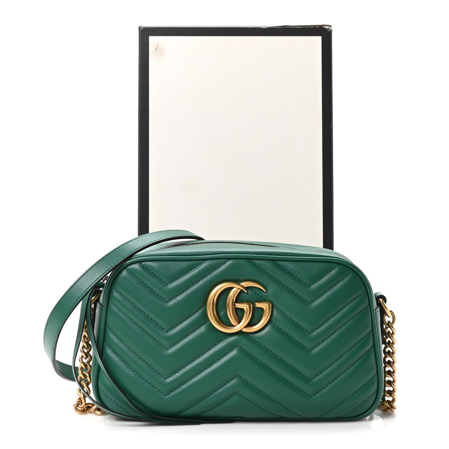 Calfskin Matelasse Small GG Marmont Chain Shoulder Bag Emerald Green