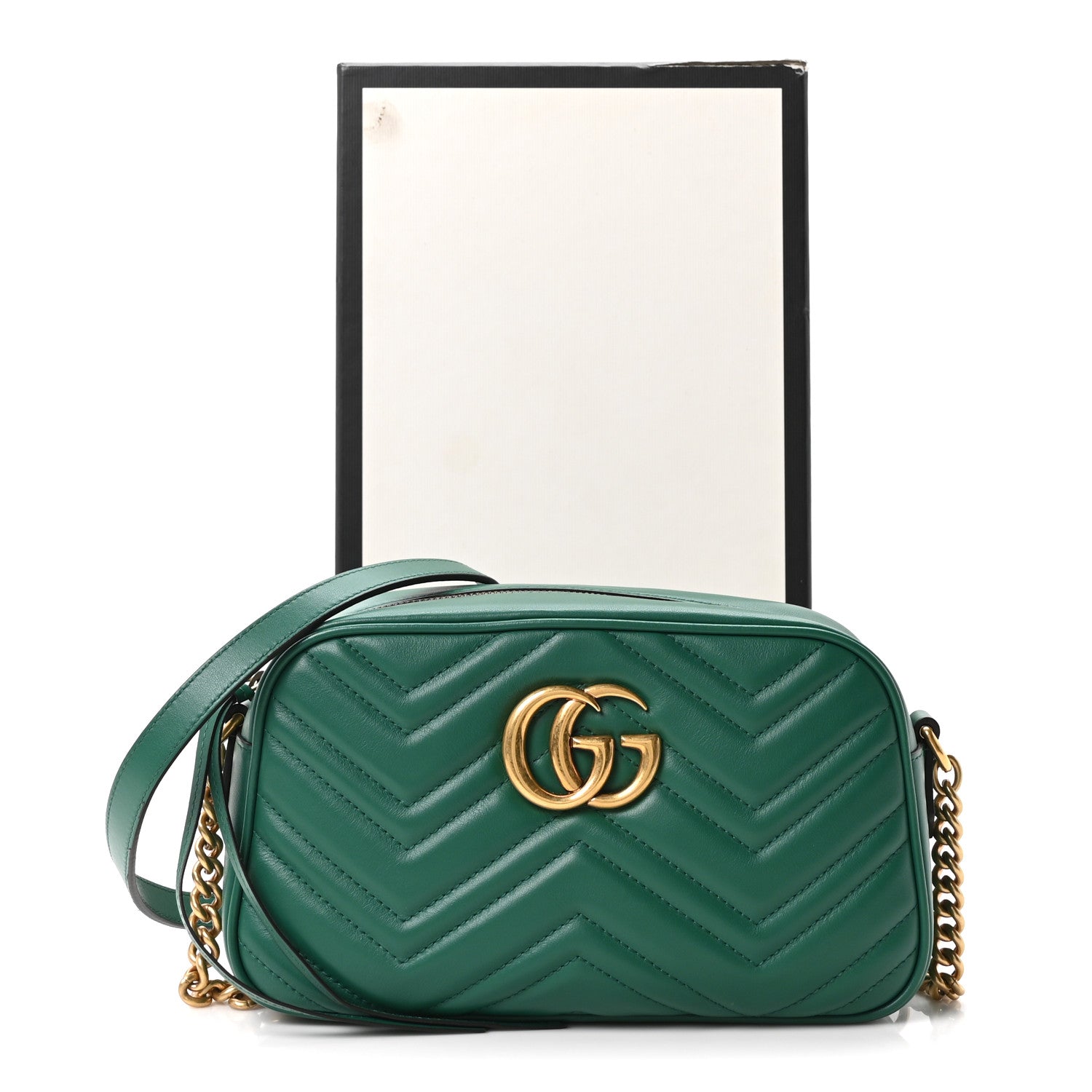 Gucci Calfskin Matelasse Small GG Marmont Chain Shoulder Bag Emerald Green 11 of 11