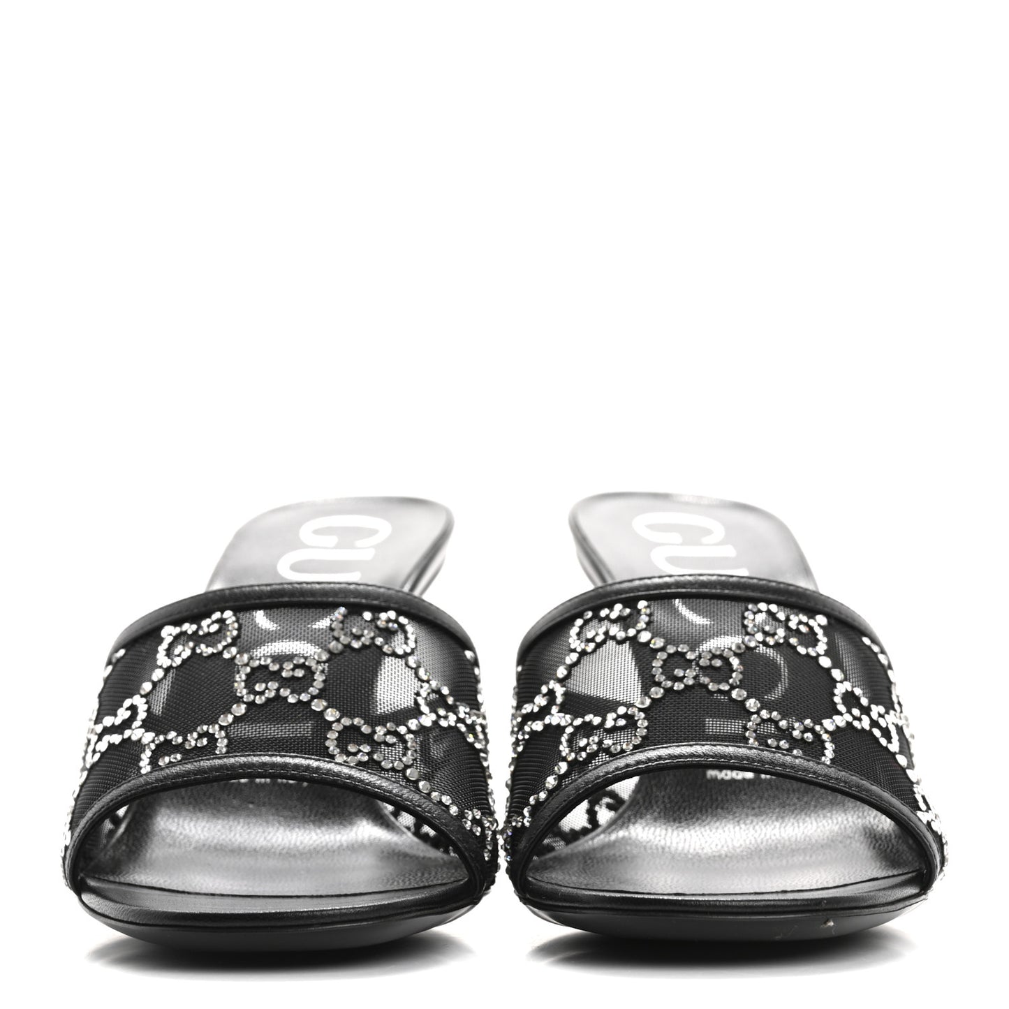 Tela Retino Nappa Crystal GG Monogram Square G 95mm Slide Sandals 37 Black