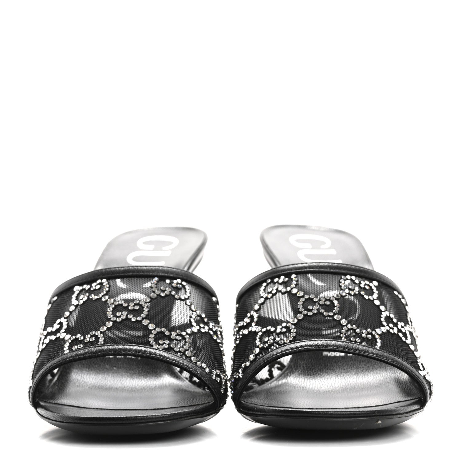 Gucci Tela Retino Nappa Crystal GG Monogram Square G 95mm Slide Sandals 37 Black 3 of 9