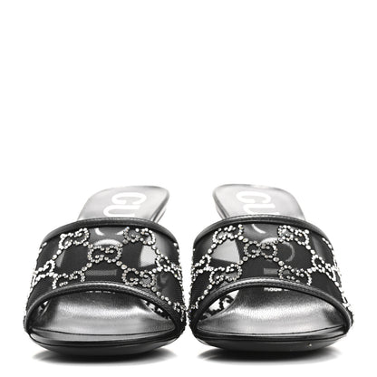 Gucci Tela Retino Nappa Crystal GG Monogram Square G 95mm Slide Sandals 37 Black 3 of 9