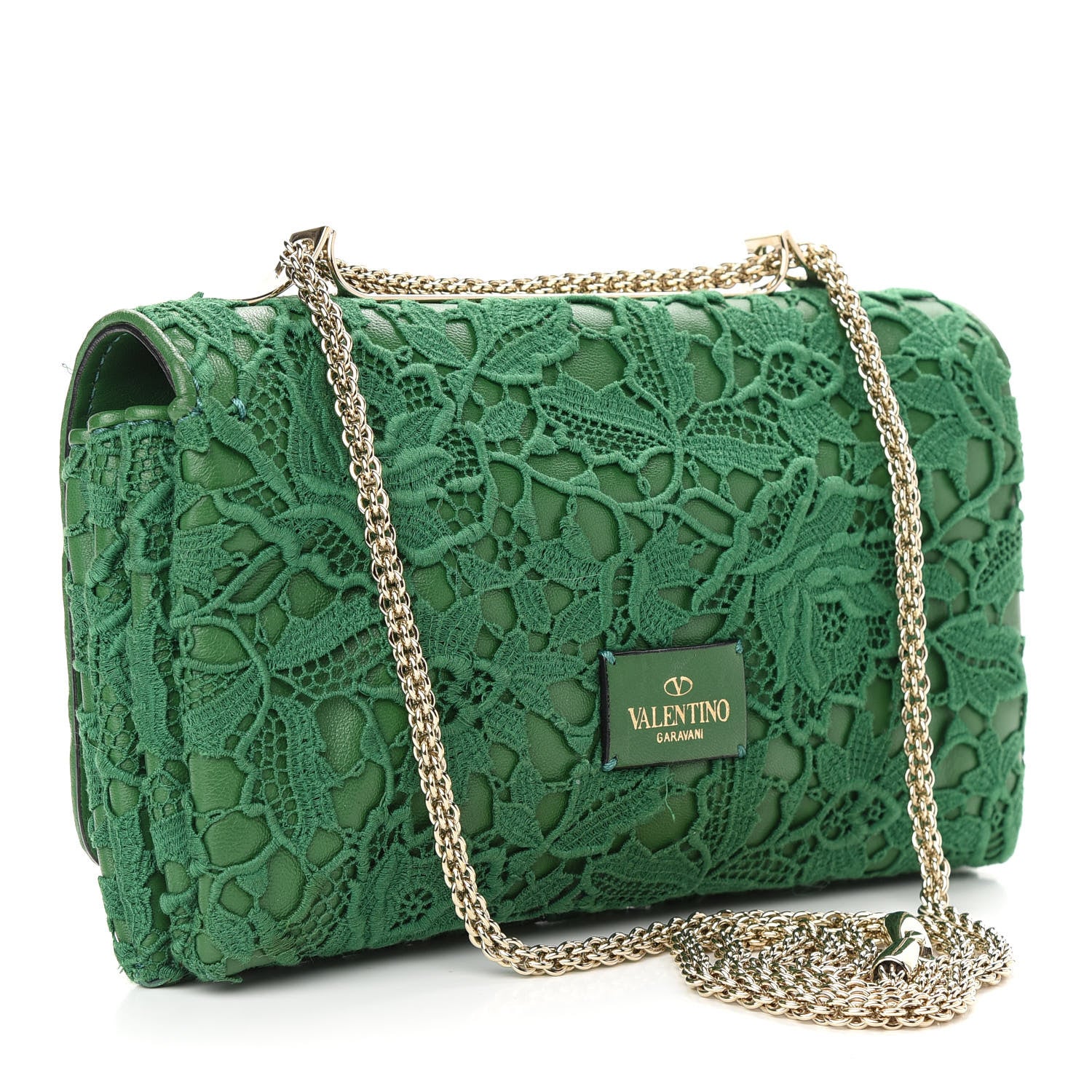 Valentino Garavani Nappa Lace Girello Flap Green 2 of 9