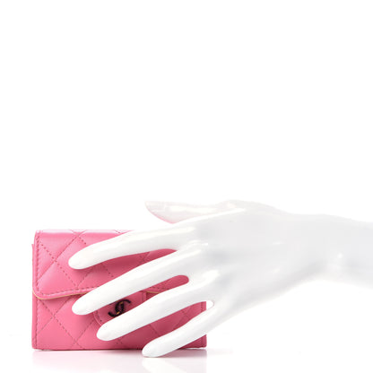 Chanel Lambskin Quilted Flap Card Holder Wallet Pink Yellow 2 of 9